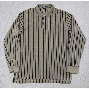 Polo Ralph Lauren Polo Shirt Mens Large Green Stripe Long Sleeve Knit Casual